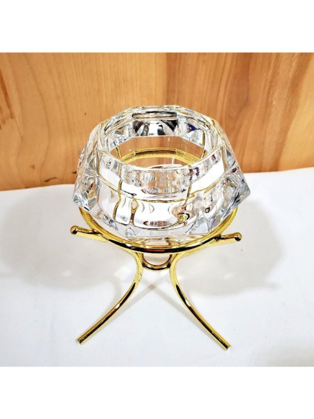 Partylite Solitaire Tealight Candle Holder 24% lead crystal diamond 1999 vtg - Picture 2 of 10